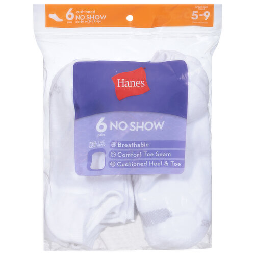 Hanes Socks, No Show, Cushioned, Size 5-9