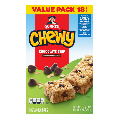 Quaker Granola Bars, Chocolate Chip, Value Pack, 18 Pack