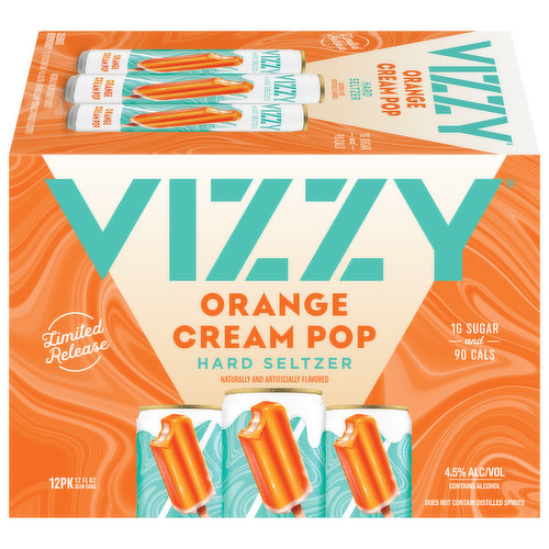 Vizzy Hard Seltzer, Orange Cream Pop, 12 Pack