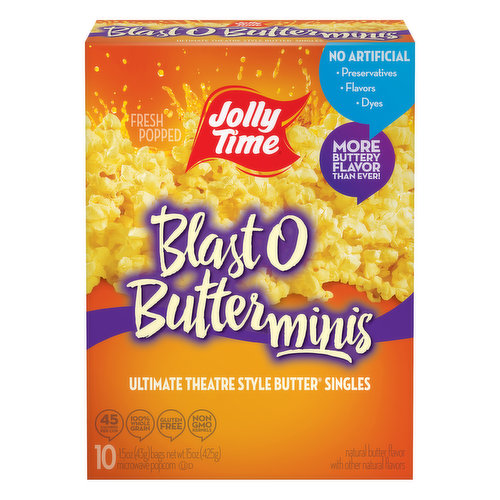 JOLLY TIME Natural Mini's Microwave Popcorn Bags, Single Serving