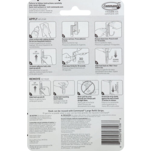 Command Double Hook, Decorative, Brushed Nickel, Large
