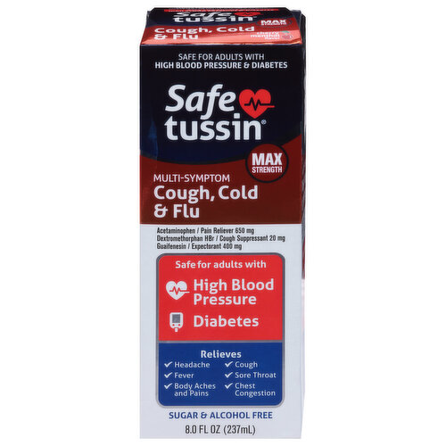 Safetussin Cough, Cold & Flu, Multi-Symptom, Max Strength