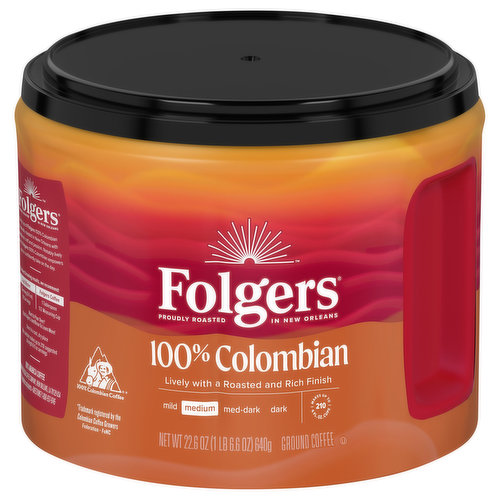 Folgers Coffee, Ground, 100% Colombian, Medium