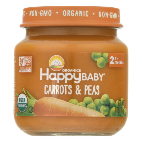 HappyBaby Baby Food, Organic, Stage 2, Carrots & Peas, 6+ Months