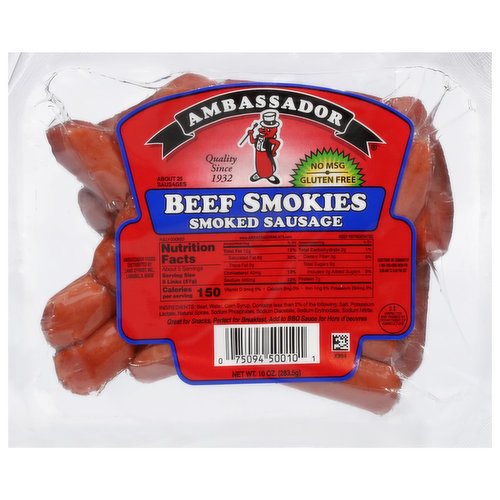 Ambassador Sausage, Smoked, Beef Smokies