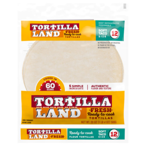 Tortilla Land Flour Tortillas, Fresh, Ready to Cook, Soft Taco Size