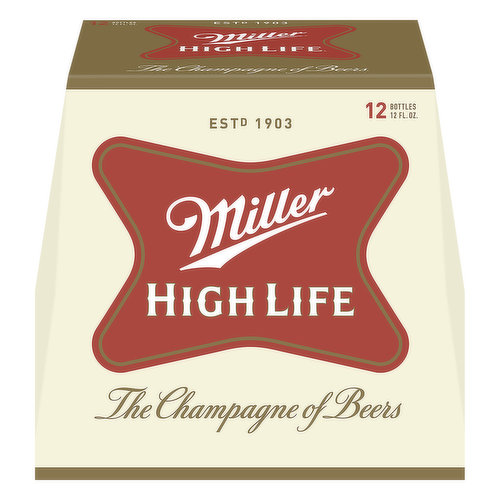 Estd 1903. The champagne of beers. Great beer. Great responsibility. Since 1855. Contains no additives or preservatives. Corn syrup is used as part of the brewing process only. Miller High Life never uses high fructose corn syrup. Please recycle. Please do not litter.