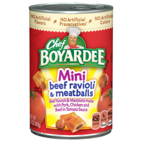 No preservatives (See ingredients used to preserve quality). No artificial colors. Quality ingredients since 1924. In 1924, Chef Hector Boiardi's (Boyardee) restaurant was so popular he began bottling his signature sauce in jars for his customers to take home. Today, Chef Boyardee maintains its quality by using ingredients such as vine ripened California tomatoes and wholesome pasta.