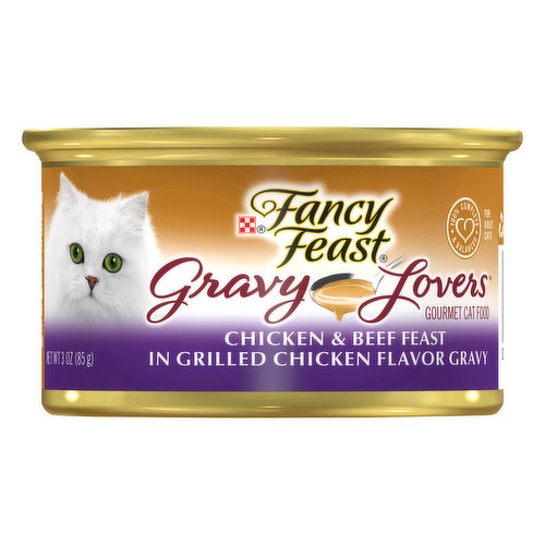 Calorie Content (ME, calculated) 793 kcal/kg 67 kcal/can. Fancy Feast Gravy Lovers Chicken Feast In Grilled Chicken Flavor Gravy is formulated to meet the nutritional levels established by the AAFCO Cat Food Nutrient Profiles for maintenance of adult cats. For adult cats. 100% complete & balanced. Purina.com. Please recycle.