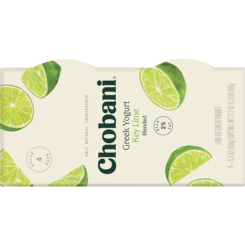 Chobani Yogurt, Greek, Low-Fat, Key Lime, Blended, Value 4 Pack