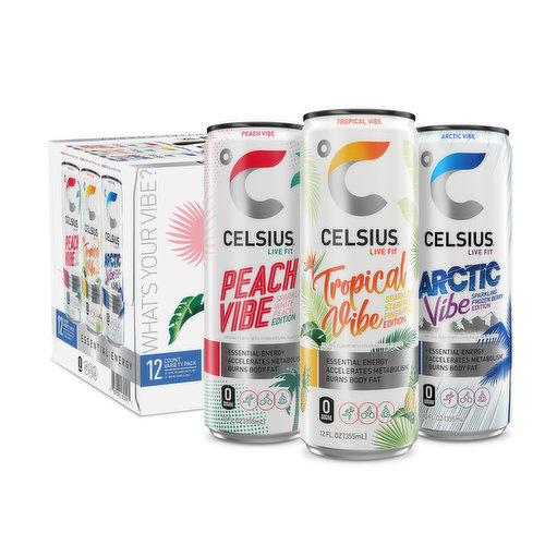 CELSIUS Sparkling Vibe Variety Pack, Essential Energy Drink