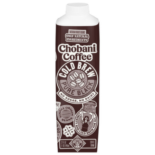 Chobani Coffee Drink, Medium Roast Beans, Cold Brew, Pure Black
