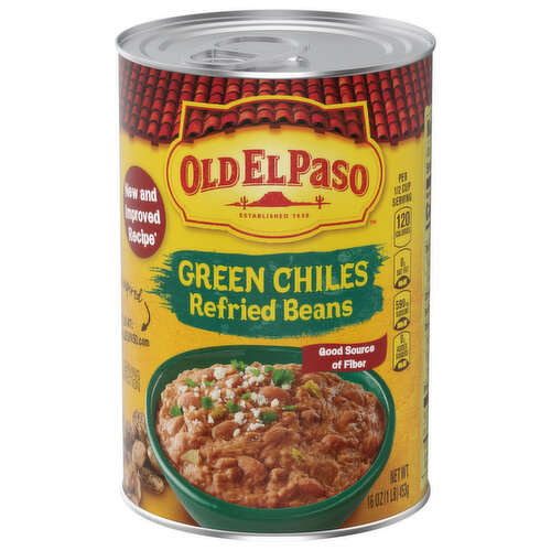 Old El Paso Refried Beans, Green Chiles