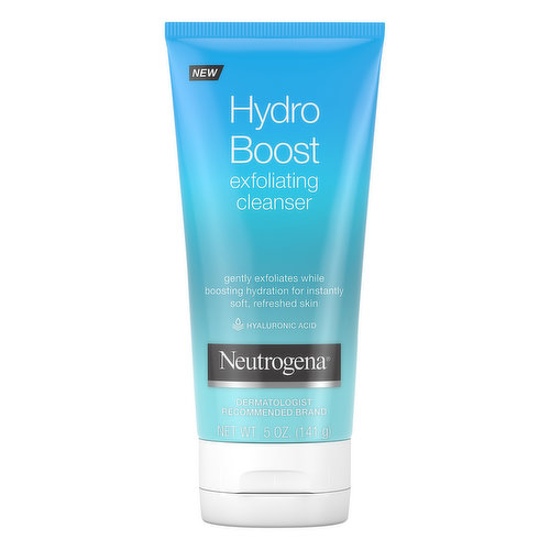New. Gently exfoliates while boosting hydration for instantly soft, refreshed skin. Hyaluronic Acid. Dermatologist recommended brand. This lightweight gel-cream cleanser with naturally- derived skin smoothers effectively removes dirt, oil and dry surface skin. Formulated with hyaluronic acid, it's clinically proven to increase skin's hydration level and lock it in - for instantly soft, supple, and refreshed skin. Gentle enough for daily use. Soap-free, oil-free, paraben-free, non-comedogenic. Does not contain plastic microbeads. www.neutrogena.com. Questions? 800-582-4048; Outside US, dial collect 215-273-8755. www.neutrogena.com. Made in Canada.