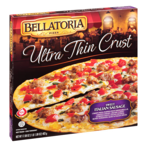 Real. Made with 100% real cheese. Crispy pizza topped with mozzarella & asiago cheese, creamy garlic alfredo sauce, Italian sausage, roma tomatoes, basil & Italian spices. Pizza. Come to Bellatoria - a warm and inviting place where you're always welcome. This is where friends and family gather to relax, share lively conversation and enjoy good food. Bellatoria Pizzas bring the spirit, flavor and traditions of Italy to your table with delicious varieties of crusts and toppings that taste like they were prepared especially for you. U.S. inspected and passed by the Department of Agriculture. www.bernatellos.com. www.bellatoriapizza.com. To the Customer: Questions or comments? Retain carton and plastic wrap, write to Bernatello's Pizza, Inc., customer service, Box 729, Maple Lake, MN 55358. Visit our website: www.bernatellos.com. www.bellatoriapizza.com.