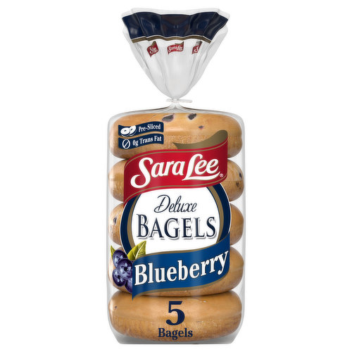 Sara Lee Bagels, Blueberry, Deluxe, Pre-Sliced