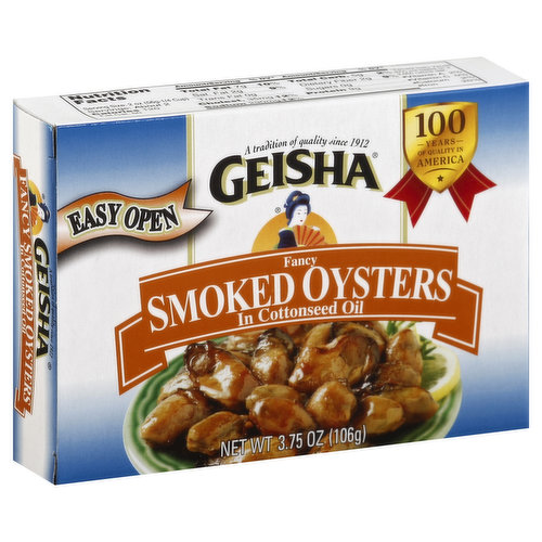 Geisha Oysters, Smoked, Fancy, in Cottonseed Oil