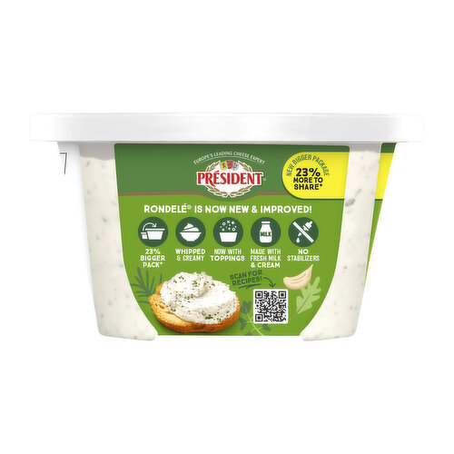 President Creamy Whipped Garlic & Herbs Light Spreadable Cheese