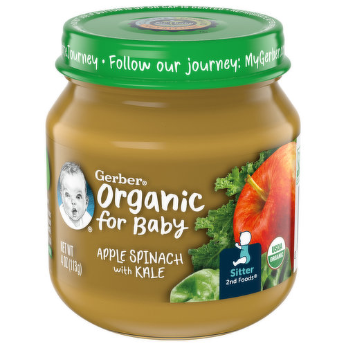 Gerber Organic for Baby Apple Spinach with Kale, Sitter 2nd Foods