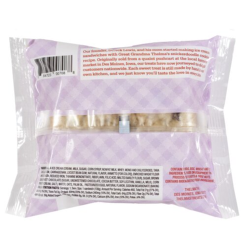 Thelma's 6 oz. Ice Cream Sandwich Thelma's Chocolate Chip with Vanilla Ice Cream Sandwich 6 Fluid Ounce