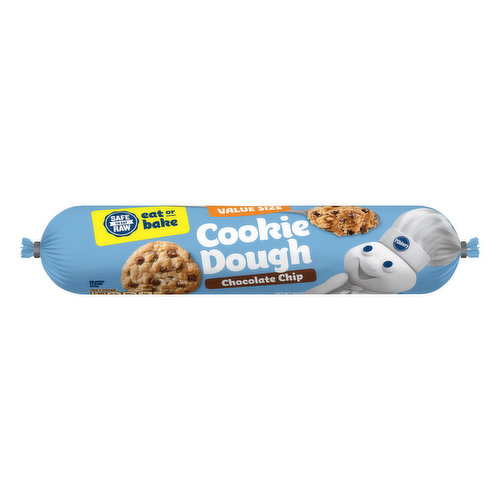 No artificial flavors. Per 1 Cookie: 130 calories; 2.5 g sat fat (12% DV); 90 mg sodium (4% DV); 11 g total sugars. Contains bioengineered food ingredients. Learn more at Ask.GeneralMills.com. Safe to eat raw. Eat or bake. Safe to Eat Raw: Our refrigerated cookie dough is ready to eat raw because we use: heat treated flour; pasteurized eggs; ready to eat manufacturing. No high fructose corn syrup. No colors from artificial sources. pillsbury.com/SafeToEatRaw. To find out more visit us at pillsbury.com/SafeToEatRaw. Questions? Save package and call 1-800-775-4777. Box Tops for Education: No more clipping. See how at Btfe.com.