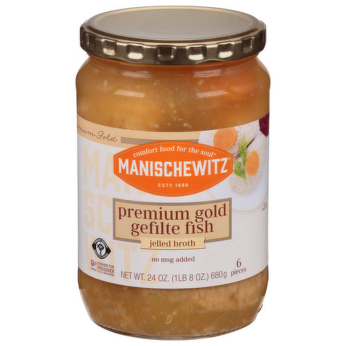 Manischewitz Gefilte Fish, Premium Gold, Jelled Broth