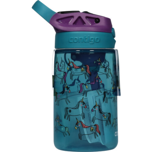 Contigo Kid's 14 oz AutoSpout Straw Water Bottle - Unicorns/Juniper Eggplant