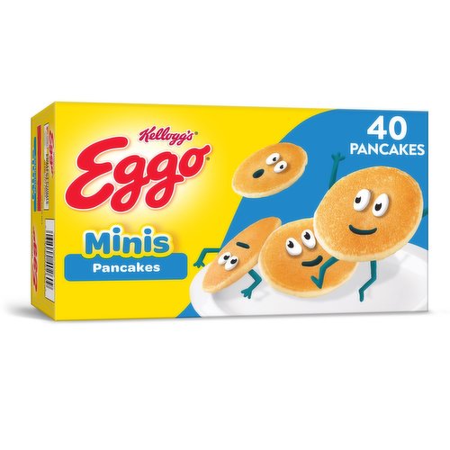 Wake up and greet the day with the feel-good taste of Eggo Minis Pancakes. Includes one, 14.1-ounce box containing 40 mini pancakes. Convenient and easy to prepare, Eggo Minis Pancakes bring warmth to busy mornings. Great for families and individuals, these delicious pancakes are made to enjoy as a stand-alone breakfast treat or with your favorite morning toppings like butter and syrup, jellies and preserves, and whipped cream. With no artificial colors or flavors, our Minis Pancakes also provide a good source of 8 vitamins and minerals. So delicious you just can't L'Eggo!