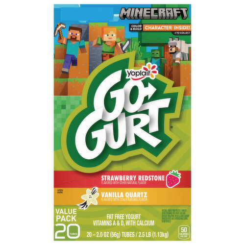 Go-Gurt Yogurt, Fat Free, Strawberry Redstone/Vanilla Quartz, Minecraft, Value Pack