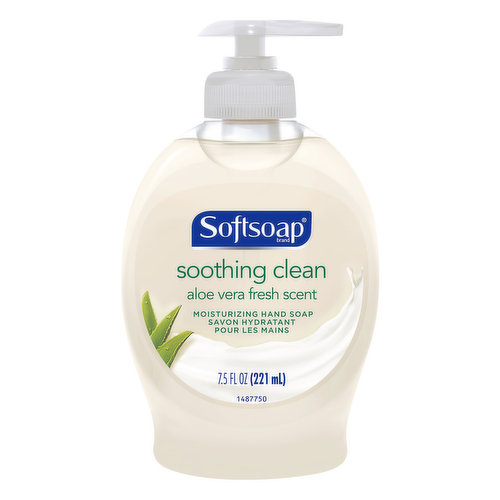 Our soothing hand soap, with the fresh scent of aloe vera, keeps your hands feeling clean and moisturized. Dermatologist-tested. www.softsoap.com. www.softsoap.ca. how2recycle.info. SmartLabel app enabled. Save water. www.colgate.com/savewater.