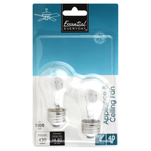 Essential Everyday Light Bulbs, Appliance & Ceiling Fan, 40 Watts