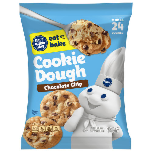 Chocolate chip cookies are a always a special — and delicious — occasion. And with Ready To Bake Chocolate Chip Cookie Dough, you can make any day special in minutes. Just peel, place and bake. There’s no mixing and no measuring. Just the wholesome goodness you’ve come to expect from Pillsbury. Serve chocolate chip cookies fresh from the oven, or in your favorite dessert bar recipes or even uncooked. (It’s perfectly safe and delicious!) And with 24 cookies, you’re always ready for school events, family game nights or late-night snacks. Pair with a glass of cold milk and dare to dunk!