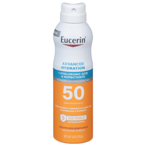 Eucerin Sunscreen Lotion Spray, Lightweight, Advanced Hydration, Broad Spectrum SPF 50