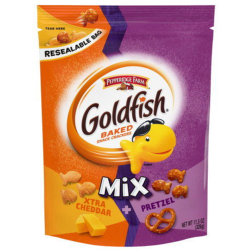 Goldfish Baked Snack Crackers, Xtra Cheddar + Pretzel, Mix