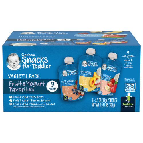 Gerber Snacks for Toddler Fruit & Yogurt Favorites, Toddler (12+ Months), Variety Pack