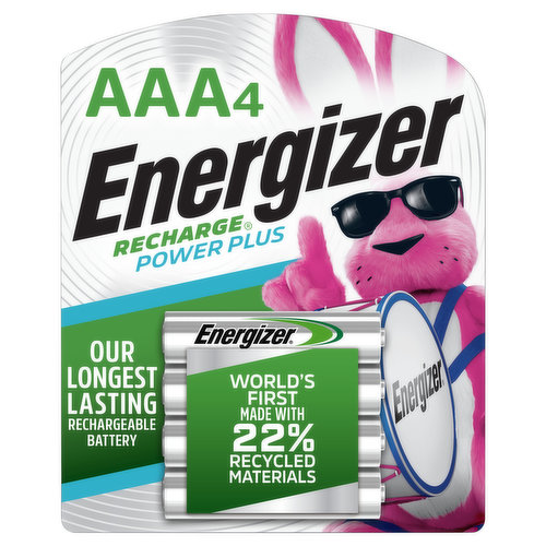 Energizer Recharge Batteries, Rechargeable, Power Plus, AAA, 4 Pack