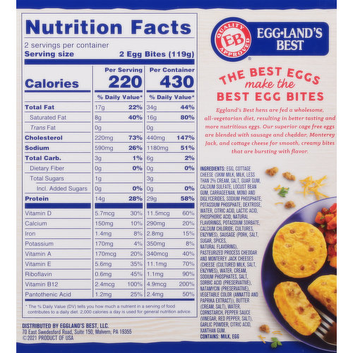 Egg Bites, Three Cheese & Turkey Sausage Nutrition Facts - Eat