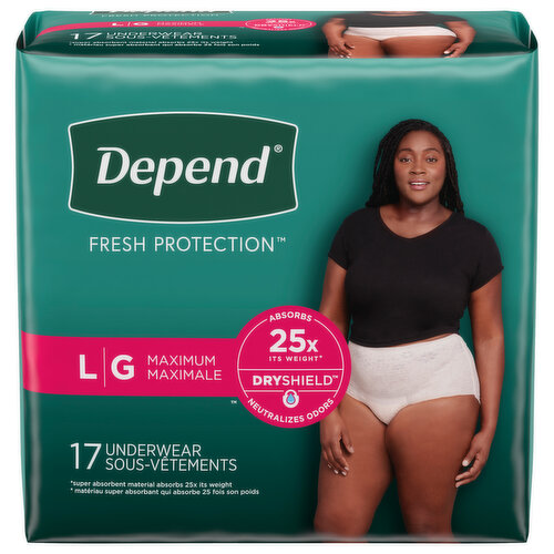  Depend FIT-FLEX Incontinence Underwear for Women, Disposable,  Moderate Absorbency, L, Blush, 76 Count (4 Packs of 19) : Health & Household
