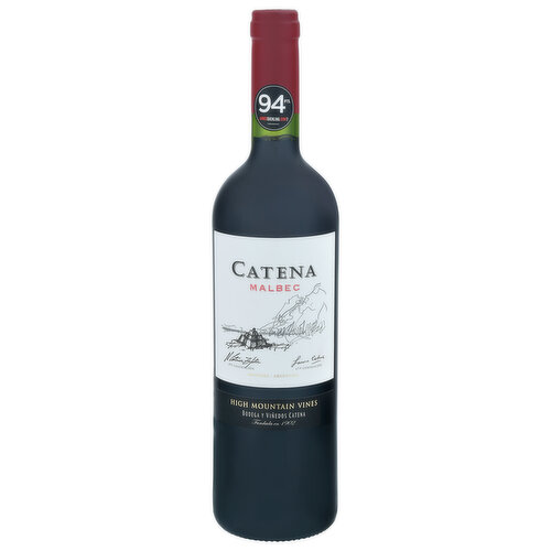 94 pts. Pioneers Since 1902: For over four generations, the Catena Family has grown vines in the foothills of the Andes mountains. Catena Malbec is sourced from the family's historic high-altitude vineyards in Mendoza, Argentina. From the marriage of these historic parcels emerges a wine of unique character that has natural balance, concentration and a distinct varietal identity. Unfiltered. May contain natural sediments. No. 1. The world's most admired wine brand 2020. Drinks International. BDA certified sustainability.