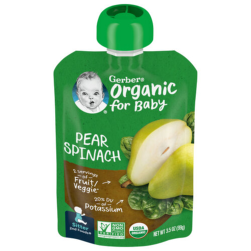 Gerber Organic for Baby Pear Spinach, Sitter 2nd Foods