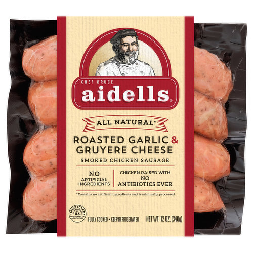 Aidells Smoked Chicken Sausage, Roasted Garlic & Gruyere Cheese, 12 oz. (4 Fully Cooked Links)