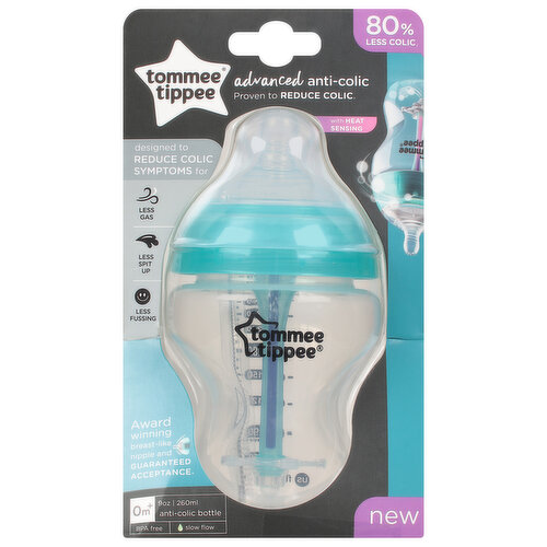 Tommee Tippee Advanced Anti-Colic Baby Bottle, Heat Sensing Technology,  Breast-like Nipple, BPA-Free,9 Ounce (Pack of 2)