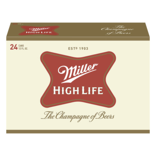 Estd 1903. The champagne of beers. Corn syrup is used as part of the brewing process only. Miller high life never uses high fructose corn syrup. Since 1855. For consumer questions call 1-800-Miller6. Please recycle. Please do not litter. 9.2