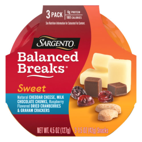 Sargento Balanced Breaks, Sweet, Cheddar/Milk Chocolate/Cranberries/Graham Crackers, 3 Pack