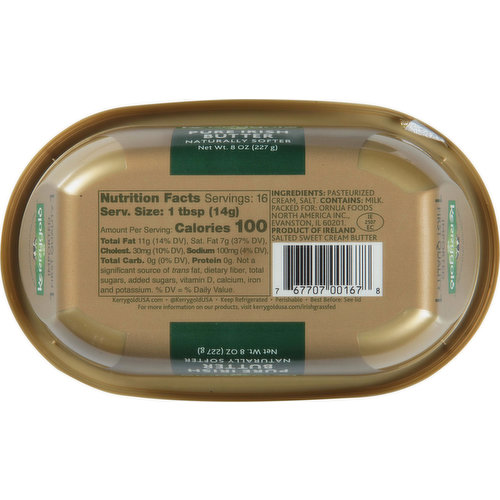 Kerrygold Naturally Softer Pure Irish Butter, 8 Ounce Tub - 16 per case.