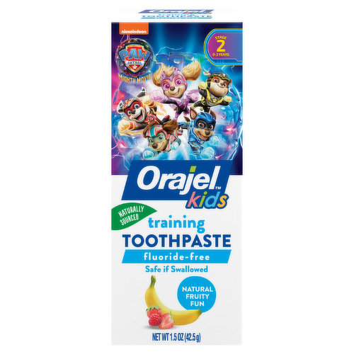 Orajel Kids Toothpaste, Training, Fluoride-Free, Natural Fruity Fun, Paw Patrol the Mighty Movie, Stage 2 (0-3 Years)