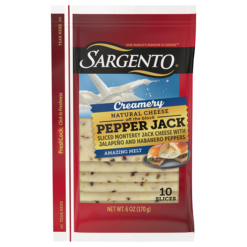 Sargento Cheese, Pepper Jack, Creamery, Slices