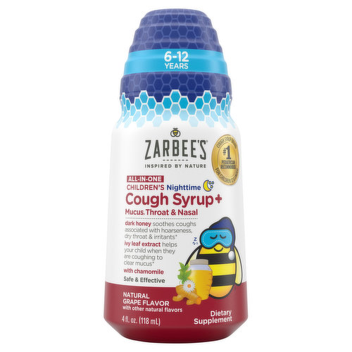 Zarbee's Cough Syrup+, Children's Nighttime, Natural Grape Flavor