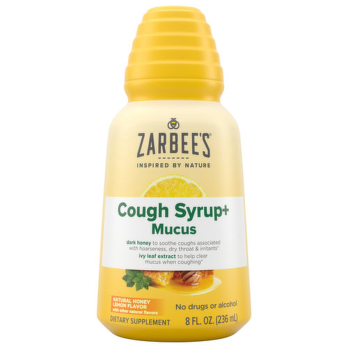 Zarbee's Cough Syrup + Mucus, Natural Honey Lemon Flavor