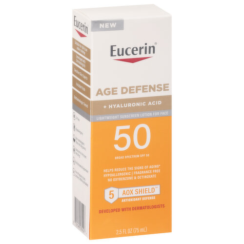 Eucerin Sunscreen Lotion, For Face, Lightweight, Age Defense, Broad Spectrum SPF 50